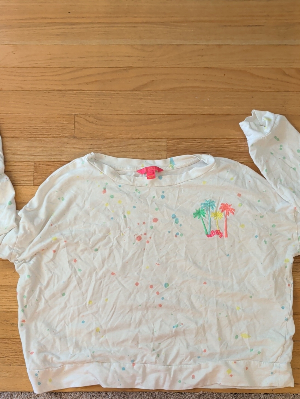 Lilly Pulitzer White Long Sleeve Top with Neon Palm Tree Graphic